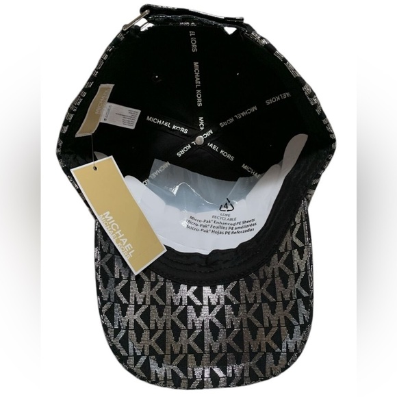 Michael Kors Monogrammed Black & Silver Metallic Baseball Cap OS NWT - Picture 2 of 14